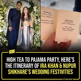 As we all know Ira Khan and Nupur Shikhare’s wedding festivities have begun. Last week, the world saw the two sign their papers before they really dived into the rituals and ceremonies of the wedding. The schedule of the Udaipur wedding of the couple was recently shared by Ira Khan herself. 

Click the Link in Bio to check out the itinerary. 

#SWEditDesk #IraKhan #irakhanwedding