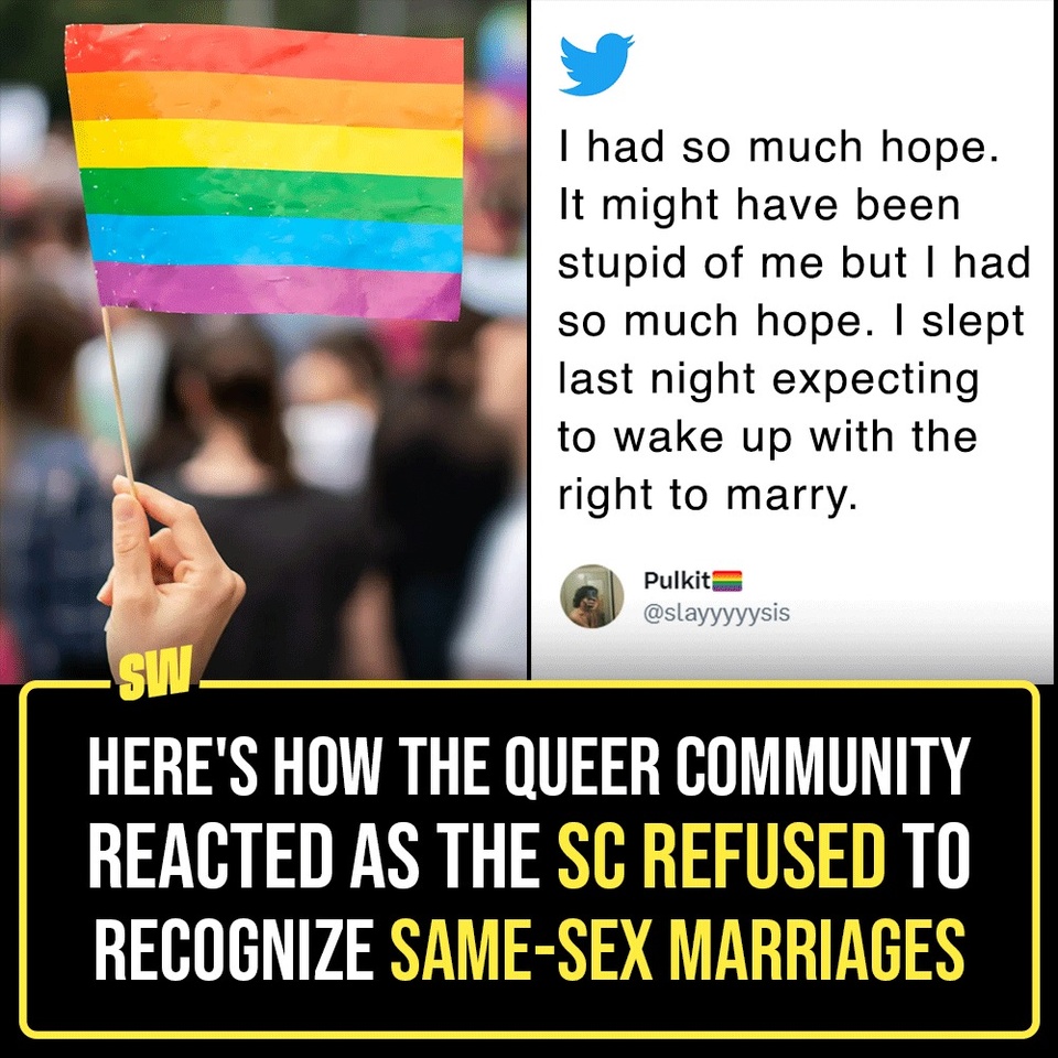 In what could have been a landmark judgement to correct the wrongs done by society towards the queer community, the Supreme Court chose to not recognize same-sex marriages. According to the judgement passed by the five-judge bench headed by CJI DY Chandrachud, the Supreme Court said no to same-sex marriages and also denied queer couples the right to adopt a child. They left the matter in the hands of the legislature. Click the link in the bio to know how the queer community reacted to the issue.

#SWEditDesk #MarriageEqual #samesexmarriage