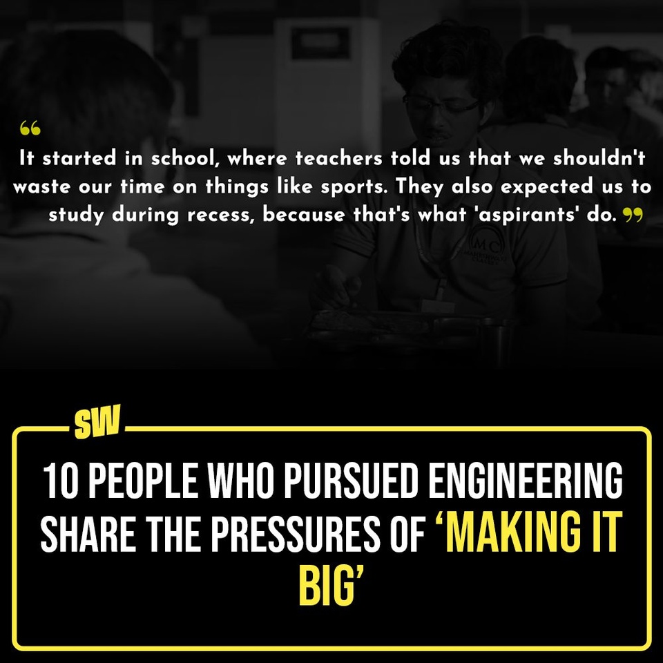 We constantly come across students dealing with mental health issues given the pressure in the classrooms. A number of student suicides were reported in the past few months at IITs – which is alarming. When students do make it to reputed colleges, they end up in a constant competition of scores to get a place in major firms, and given that there are limited “good spots” everywhere, there’s a lot of pressure all the time. These experiences of engineering aspirants are proof of it. Click the link in the bio to know more.

#SWEditDesk #Engineering