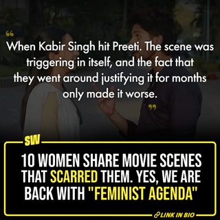For years, women have been screaming at the top of their lungs about the fact that Bollywood films are misogynistic. This has been a discussion for a long time but things are changing at snail’s pace. There are scenes which portray women poorly and it’s simply appalling to see the makers show everything from casual sexism, violence, to even sexual assault. We asked 10 women to reveal Bollywood scenes that have scarred them and there is a pattern at play here. Click the link in the bio to read their answers.

#SWEditDesk #AnimalTrailer