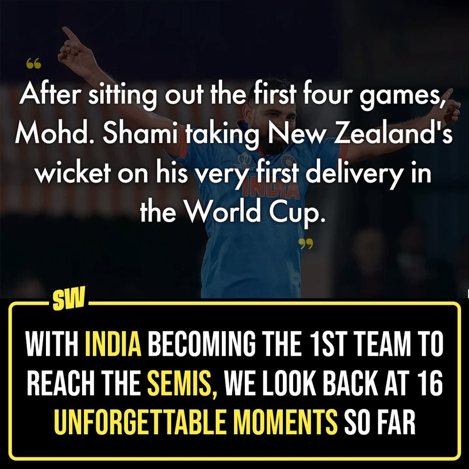 After recording the biggest win in the ODI World Cup History by defeating Sri Lanka by an enormous 302-run margin, India became the first team to qualify for the 2023 ICC Men’s Cricket World Cup semi-finals. And what a rollercoaster journey has it been!

Meeting an array of high-pressure situations head to head, our team has been on a winning streak. The players have persevered through every roadblock and, in the process, gave us some really memorable bytes while guaranteeing us a spot in the semis. With India possibly (and hopefully) being just 4 matches away from lifting the World Cup trophy, we looked back at some of our favourite and unforgettable moments in the team’s matches so far.

Click the Link in Bio to take a look. Can't wait to add more such moments to the list in tomorrow's #IndvsSA match! 

✍: @sabharwalvas 

#SWEditDesk #WorldCup2023 #TeamIndia #WCSemiFinal