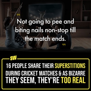 With the emotional investment that goes into watching cricket, it’s very natural that we form our theories about how we could win the match. And sometimes, these theories go beyond the players, and we take fate is in our own hands.

One wrong move from us and our favorite players can get bowled out, our team can lose the match, or worse, our team can be ousted from the World Tournament. Well, not to jinx or anything, but with the World Cup here, we looked at some of the superstitions fans have previously shared, and they are hilarious!

Click the Link in Bio to check them out.

✍: @sabharwalvas 

#SWEditDesk #IndVsSA #WorldCup #CrictekSuperstitions