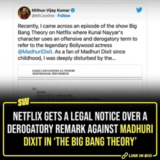 Netflix has found itself in a soup. Recently, a political analyst sent a legal notice to the OTT streaming giant over the use of a “derogatory term” against Bollywood actress Madhuri Dixit in the hit American sitcom, The Big Bang Theory. Tap the link in our bio to know all about it!