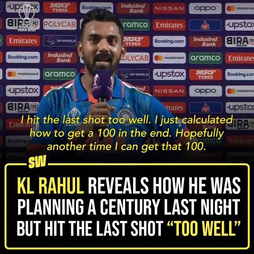 KL Rahul entered the pitch when India had lost three wickets in succession. The cricketer hit a magnificent unbeaten 97 runs and was awarded the Player Of The Match. Speaking at the post-match interview, KL Rahul revealed how he had calculated to hit a century towards the end. But looks like, fate had other plans. Click the link in the bio to read what all he said in his post-match interview.

#SWEditDesk #WorldCup2023 #WorldCup #IndiaVsAustralia