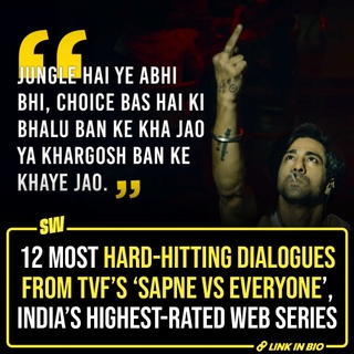 Dream, that fateful force which drives actions while the burden of responsibilities crushes many shoulders. TVF's 'Sapne Vs Everyone' is a 5-episode series following two such passionate dreamers as their worlds collide as they struggle to realise their inner calling, their dreams. What's special about this show is that it's so hard-hitting that it's become India's highest-rated IMDb series with a 9.6 rating.

From direction to writing to performances and especially the dialogues, every aspect of this show resonates with the dreamers. It is written and directed by Ambrish Verma, who is also one of the two central protagonists in the show. It also features Paramvir Singh Cheema, Naveen Kasturia, and Kirandeep Kaur, among others.

Click the Link in Bio to check out 12 best dialogues from Sapne Vs Everyone that just hit different. 

#SWEditDesk #SapneVsEveryone #TVF 

✍: @sabharwalvas