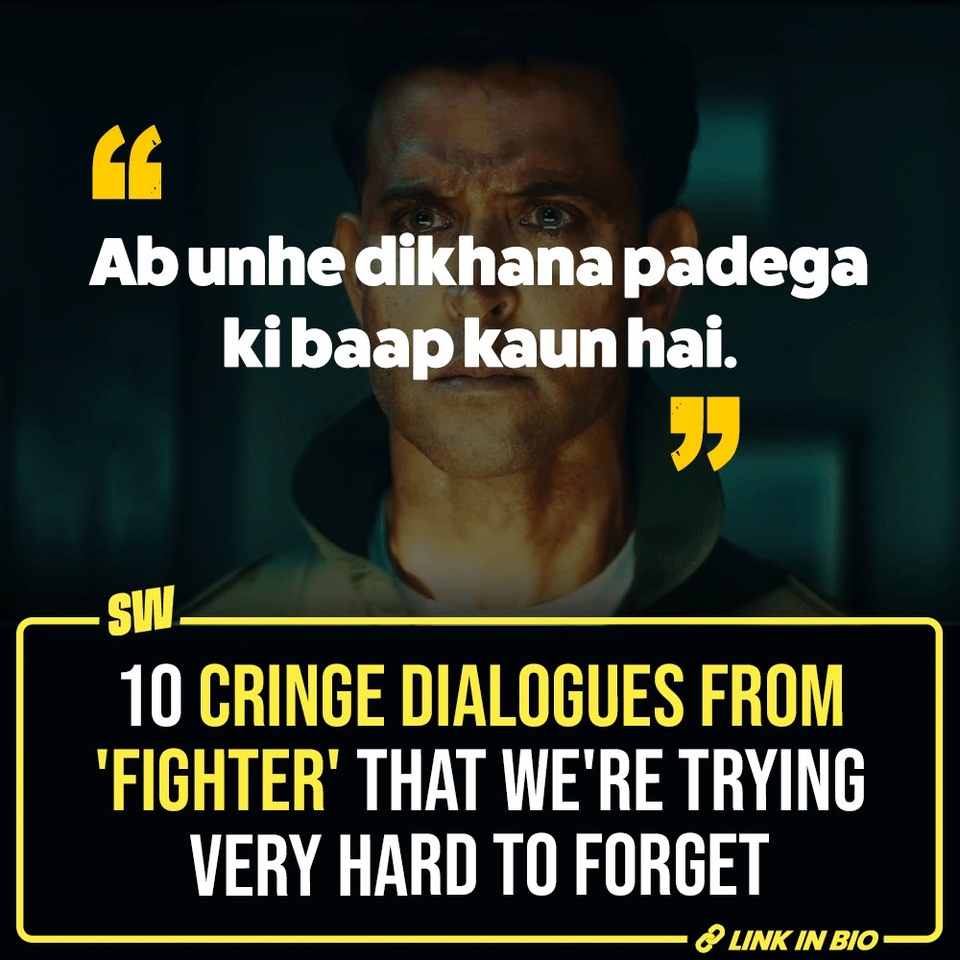 I finally watched Siddharth Anand’s Fighter that has been the talk of the town ever since it was announced. I’d say, well, it wasn’t an easy ride. Just like the director’s last few movies, this one was also packed with action, drama and misplaced dialogues. 

While some scenes were okay, the dialogues were hyper-nationalistic and cringe. Don’t believe us? Take a look and see for yourself! 

#SWEditDesk

@aaliyahjainx