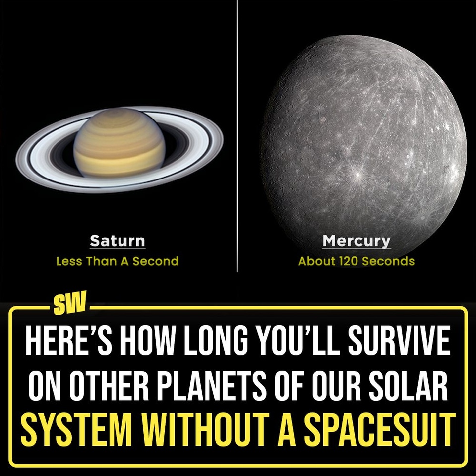 For years, scientists have been searching for the existence of life or a possibility for humans to survive on other planets. Well, there’s none that we know of as of now. But, imagine in a really, REALLY hypothetical setting, if you were to venture to other planets and be brave enough to eliminate your space suit, how long would you survive?

Well, click on the Link in Bio to know. It'll surely make you realise there’s no place like home.