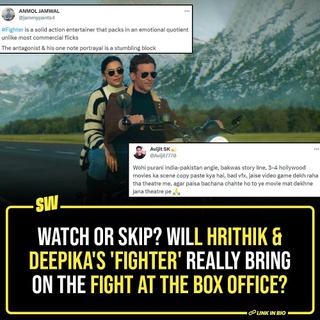 Siddharth Anand’s Fighter was released today. It stars Hrithik Roshan, Deepika Padukone, and Anil Kapoor, and there’s already a lot of chatter surrounding it. Ever since its trailer dropped, people had been speculating whether the film would be any good, with its familiar Pakistan obsession, Top Gunesque feel, and dialogues which looked straight from every 90s Bollywood action movie ever.

As it turns out, the film does live up to those expectations, but the audience’s verdict is largely divided. Hrithik being Hrithik does not disappoint, although one can’t say the same about the film’s plot and action sequences. Some call it a masterpiece for commercial cinema, others consider it Bollywood’s yet another shoddy attempt to make a meaningful action film. 

Click the Link in Bio to check out what people are saying about it. 

#SWEditDesk #Fighter #HrithikRoshan #DeepikaPadukone