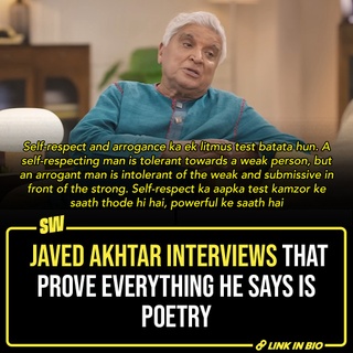 When Javed Akhtar speaks, it feels like words were created so that they could flow to the command of his wand. When he is not making his listeners mesmerized by his poems, he’s presenting life lessons and allegories of the contemporary world with his signature cheeky humor. And that’s poetry in itself. Though a master of words, Javed Akhtar is the epitome of how one can tell the most profound things in the simplest manner. Here’s a list of interview moments of him that not only are the best philosophical advice in life but feel like they are adopted from the best screenplay, written by the best screenplay-writers: Salim-Javed.

@soumyasekhardas 

[ Javed Akhtar , Sapan Verma , Interviews ]

#SWEditDesk