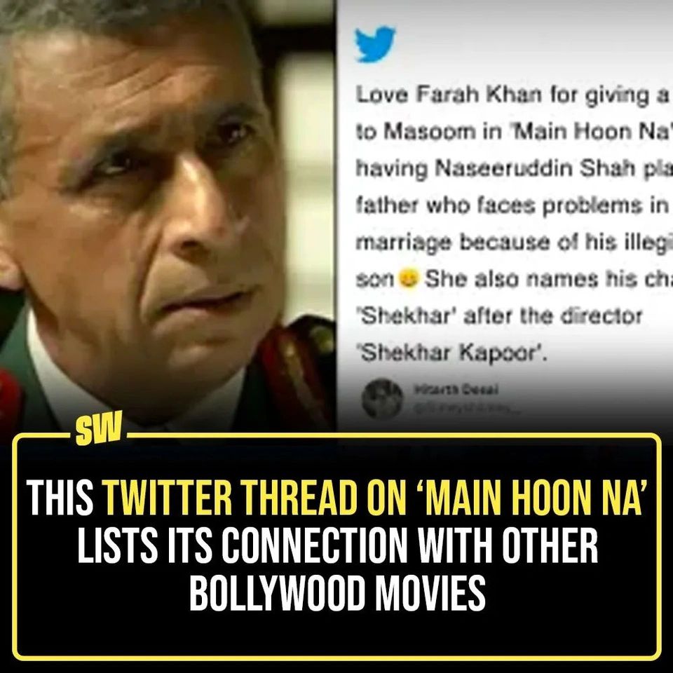 Main Hoon Na, the movie that holds a warm space in our hearts, is one of those we-grew-up-watching-this movies. With relatable characters and an iconic background score, this movie holds a bunch of memories in our lives.

A social media user, in a thread, listed all the minute connections of this movie with other desi movies, and trust us, it’s brilliant!

Tap the link in the bio to read all about it!