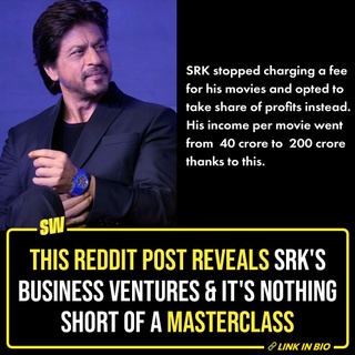 Shah Rukh Khan is one of those few Bollywood actors who have managed to build a legacy for themselves through their talent and hard work. King Khan, as he is called by the audience and the critics, is one of the biggest superstars the Hindi film industry has produced to date. His net worth is higher than a lot of his contemporaries and that speaks volumes. But apart from his films, numerous other facts contribute to his net worth – namely, businesses and other investments. Recently, we came across a Reddit post that broke down SRK’s business investments and other earnings and well it’s quite a lot. Click the link in the bio to read more.

#SWEditDesk #ShahRukhKhan