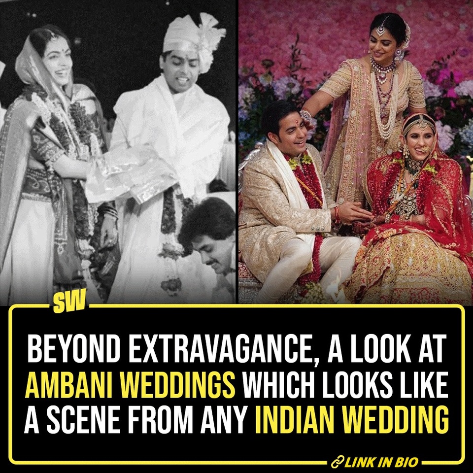 The wedding season screams of extravagance, and in our country, extravagance could easily be attributed to the Ambanis. I mean, have you looked at their weddings?

If not, then just click the Link in Bio because we did a very basic job and have compiled most of them together in one place. And if, for a minute, you look beyond the extravagance, these images could resemble scenes from any Indian wedding.

#SWEditDesk #AmbaniWedding #MukeshAmbani