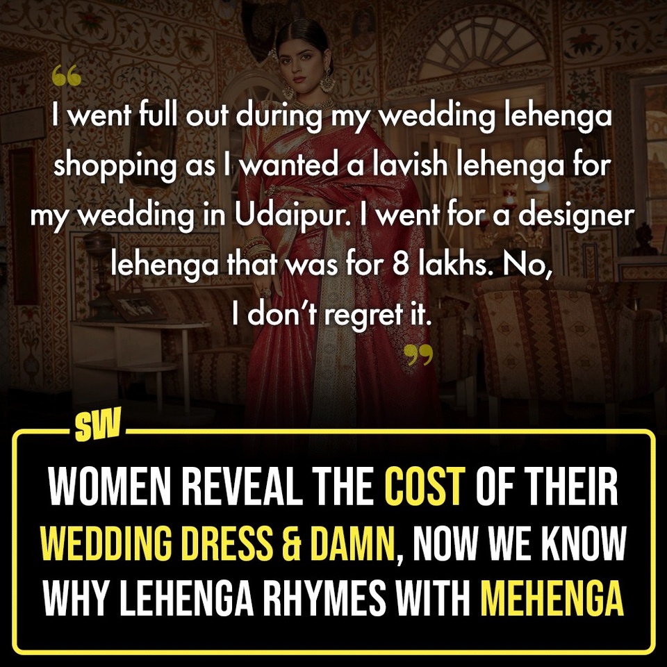 From having a ball during massive celebrations and ceremonies to being emotional about the new life that awaits her, there are numerous feelings that a woman goes through during her wedding. There are a lot of responsibilities too, and one of them is buying the wedding dress. It takes time and patience to wait and pick the best bridal outfit to don on the wedding day. While some choose to be the ‘main shaadi karungi, toh designer lehenga pehan ke hi karungi’ bride, several others choose to be the 'minimal bride'. Today, we asked women to reveal the cost of their wedding dresses and the answers were quite interesting. Click the link in the bio to take a look.