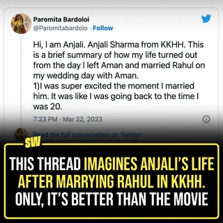 Keeping my SRK-tainted glasses aside, I’d like to acknowledge that Kuch Kuch Hota Hai was a nightmare and Rahul a man-child. That cult-classic film is rooted in way too many problems. Sorry to say, but YES. 

Bollywood films don’t address life after ‘Happily Ever After.’ But Twitter user Paromita Bardoloi (@Paromitabardolo on Twitter) has summed adult Anjali’s life after marrying Rahul over Aman, and it’s more practical than the movie itself. Tap the link in our bio to take a look!