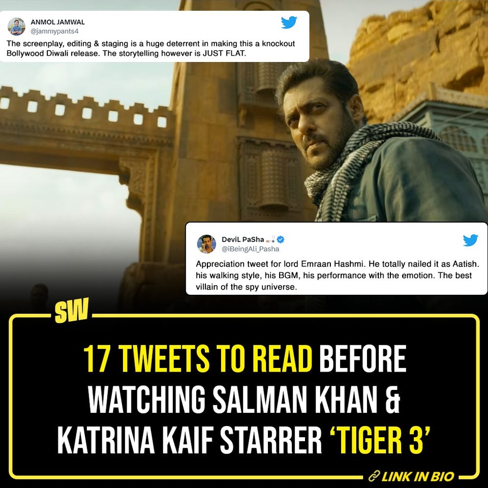 'Bhai' is back with another 'Tiger' installment. YRF Spy Universe expanded with the release of 'Tiger 3' and the Salman Khan and Katrina Kaif starrer has already stirred a lot of reactions. 

Directed by Maneesh Sharma, the action thriller follows the life of Zoya and Avinash, estranged R&AW and ISI agents who are called back into work with assignments by the two agencies that end up pitting the couple against each other.

Click the Link in Bio to check out how X is reacting to it.

#SWEditDesk #Tiger3 #SalmanKhan #KatrinaKaif