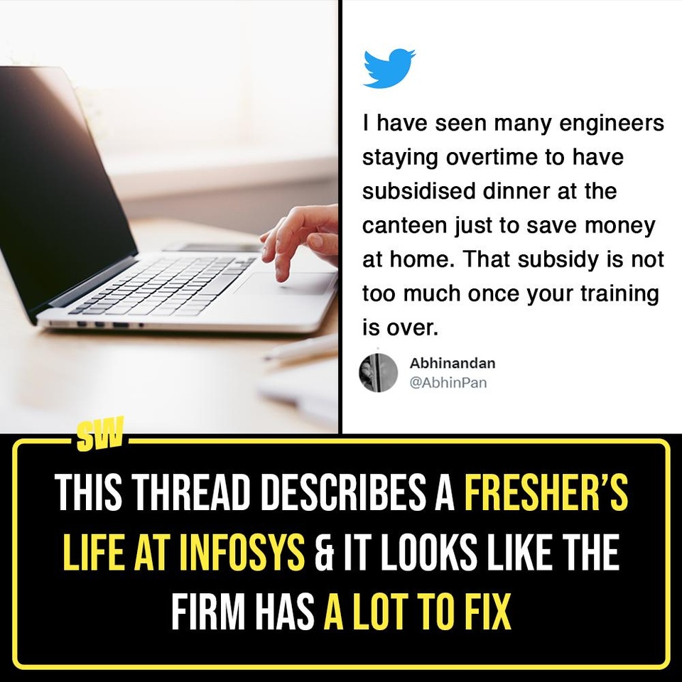 Infosys has been in the news after its founder, Narayana Murthy, said that youngsters should work for 70 hours a week. His comment has not gone down well with people and has sparked a debate on social media platforms. Amidst this, a tweet about the salary of Infosys and its work culture is going viral on X (formerly, Twitter). Taking to the microblogging platform, a user named Abhinandan penned a long thread about how Infosys was in 2011. Click the link in the bio to know more.

#SWEditDesk #narayanmurthy #infosys 

@_snigdha.n