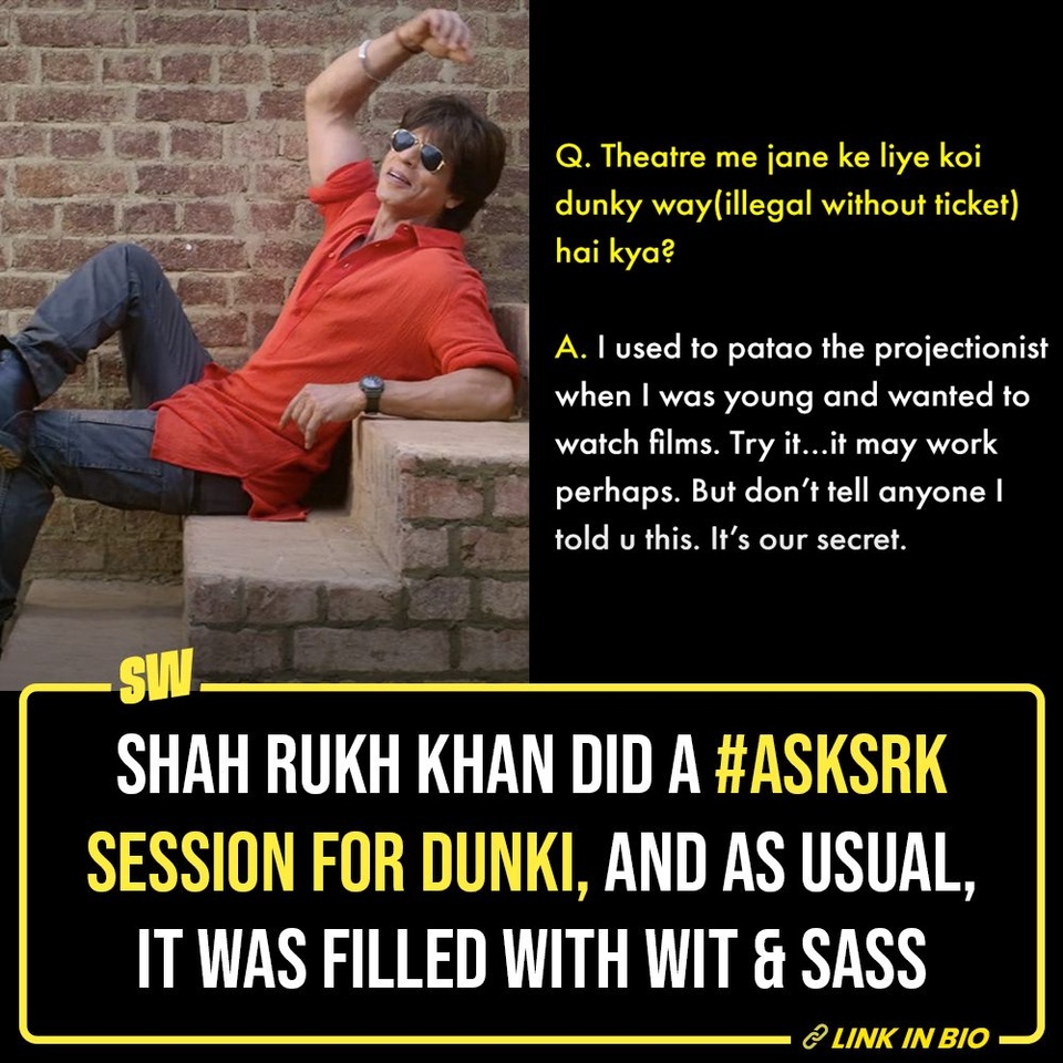 The country’s most loved actor and celebrity, Shahrukh Khan is back with yet another session of #AskSRK. With the star’s film Dunki also on the verge of release, fans are extra pumped for the questions. Let’s dive into all the fun answers, shall we?

How is it that SRK always has some of the wisest words to offer, even in moments meant for humour and light-heartedness? Well, click the Link in Bio to know more.

#SWEditDesk #shahrukkhan #srk