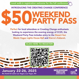 Get your Weekend Party Pass for the hottest events at Creating Change! Perfect for locals & #CC25 fans to celebrate resistance, power and love Fri & Sat night. #CreatingChange2025 Tap link in bio! #sponsored by @thetaskforce  